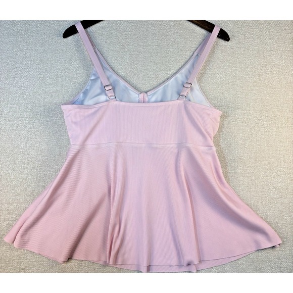 Pink Tankini Top Women's Size 1XL Peplum Adjustable Straps Ribbed Stretch V-Neck - Picture 2 of 7